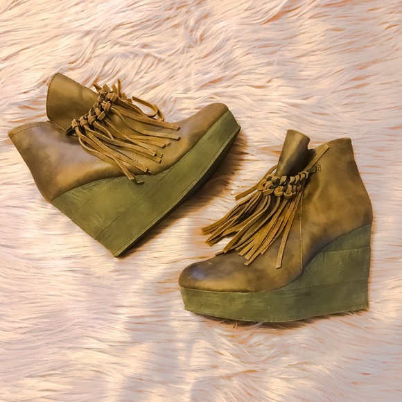 Sbicca Shoes - Sbica Boho Vegan Leather Bootie Wedges in Tan